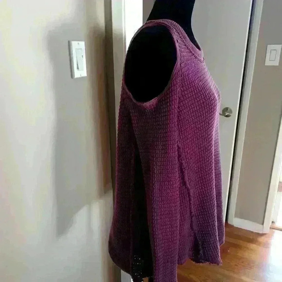Free People Women'sPurple Sunset Waffle Knit Cold Shoulder Long Sleeve Sweater S - Picture 3 of 13